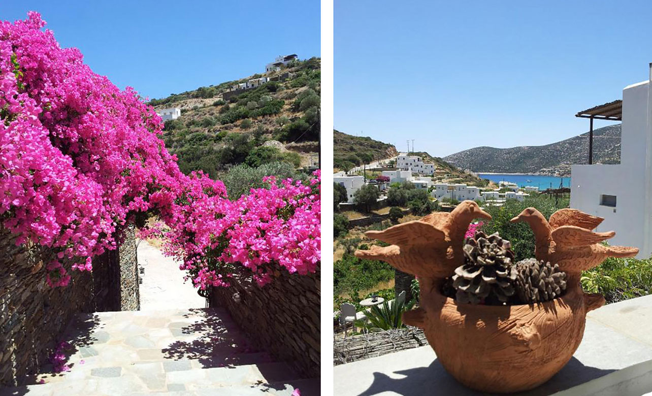 Λευκά σκαλιά, πέτρινοι τοίχοι και παραδοσιακή διακόσμηση στα Ostria Studios στη Σίφνο